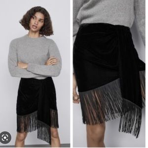 Zara Velvet Skirt with Fringe